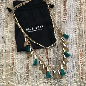 BaubleBar green tassel double strand gold necklace
